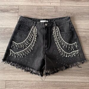 12th Tribe Love Thing Washed Black Denim Shorts Size Medium